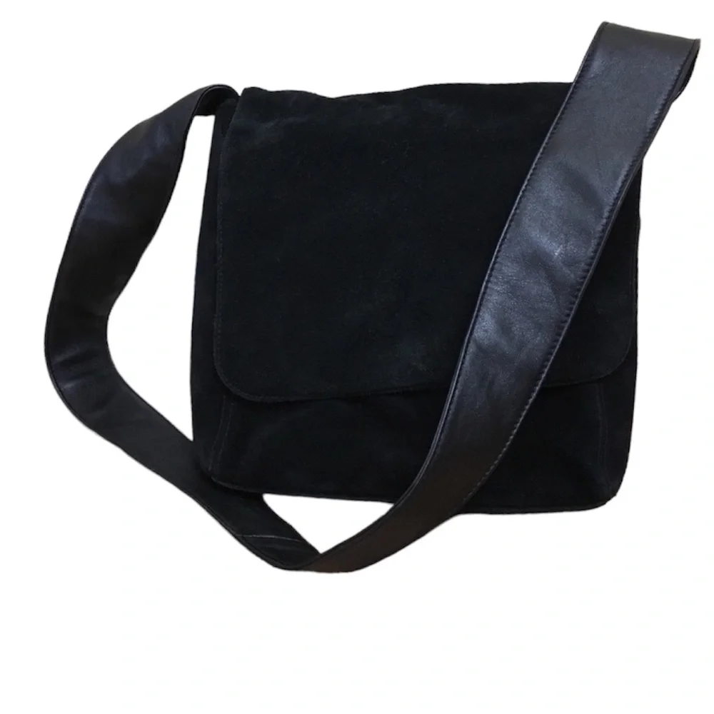 Lord & Taylor vintage boho hippie black leather and suede tassel shoulder bag - Picture 4 of 16